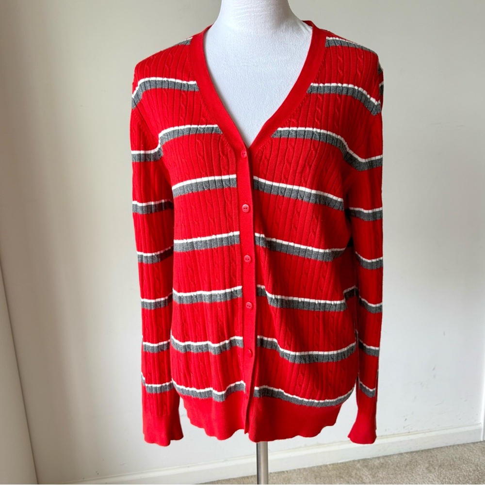 TOMMY HILFIGER Striped Lightweight V-Neck Cardigan—SZ. XL